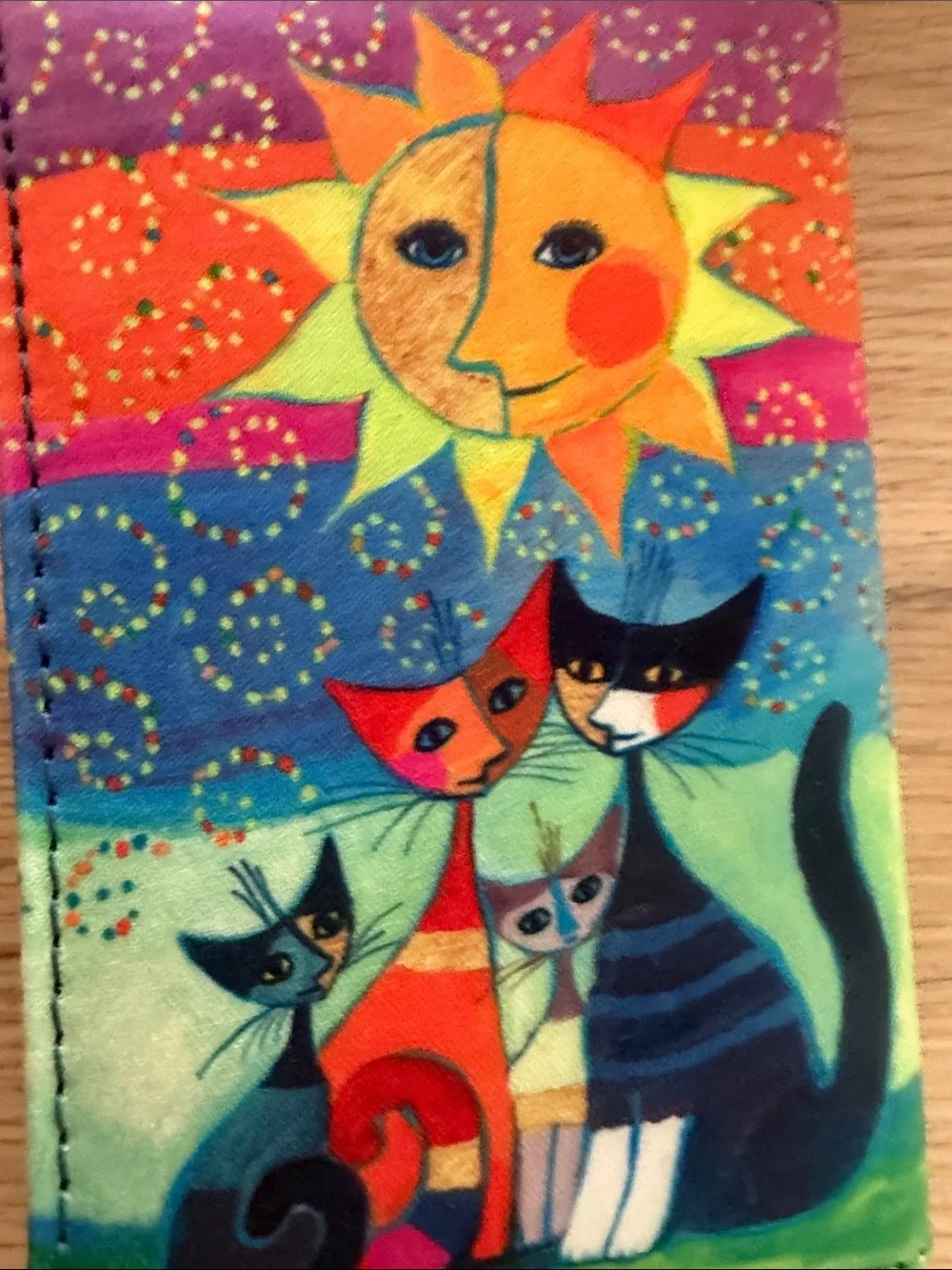Colorful Cat & Sun Card Holder Wallet by Goldibosse - Multicolor